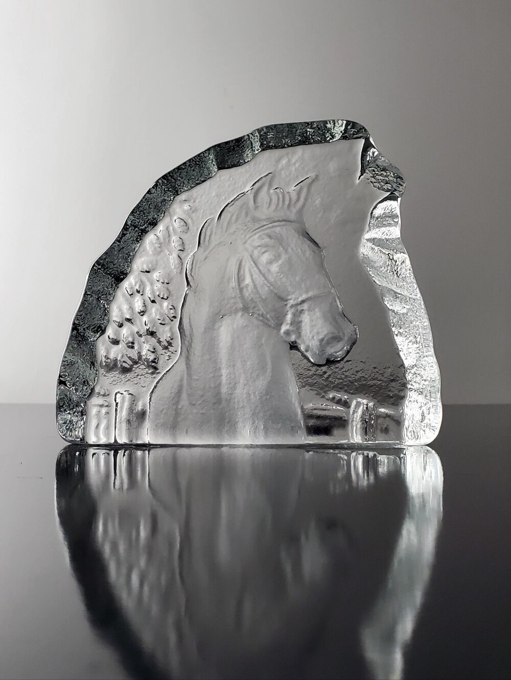 Ice Glass Horse Head Equestrian Paperweight Sculpture
